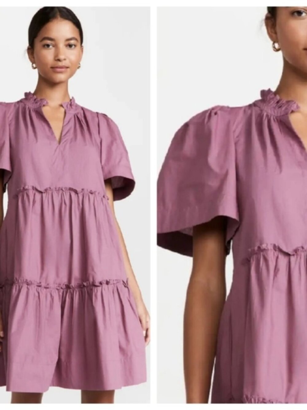 Sea New York Mauve Tiered Short Sleeve Dress